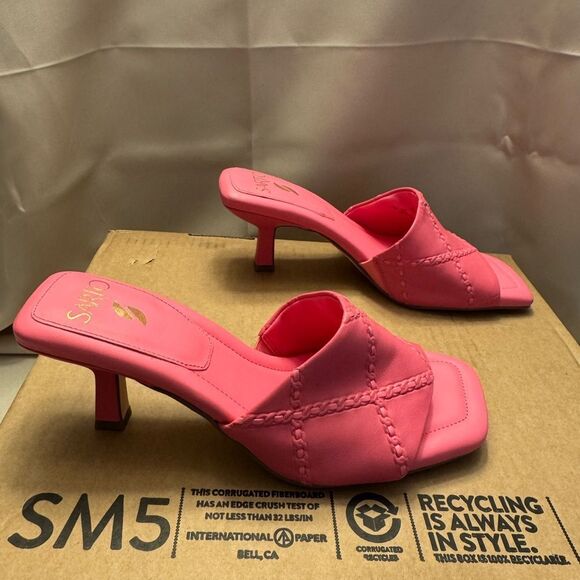 Franco sarto Barbiecore Pink square toe Slide Sandals quilted leather girly - Picture 4 of 10